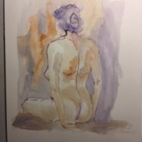 Modeltegning med akvarel - SOLGT